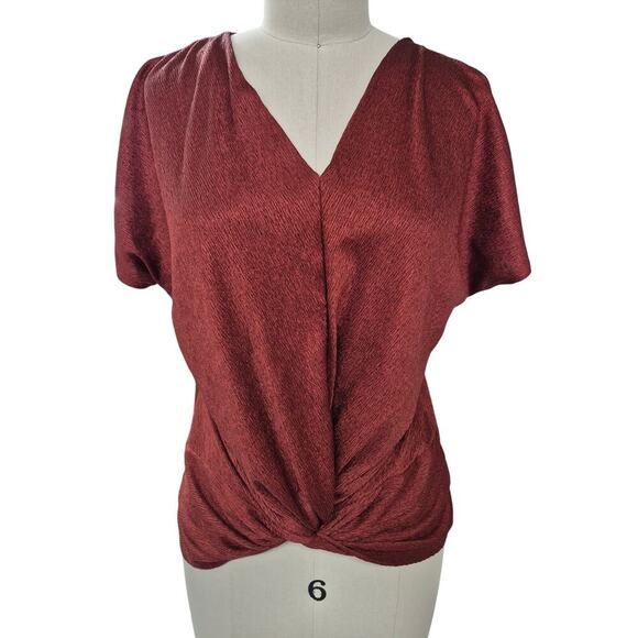 Fyve  Burgundy Red 100% Polyester Crinkle Twist Top  Sz S - Picture 1 of 7